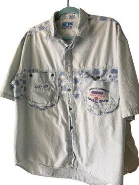 Bugle Boy Mens Embroidered Chest Pocket Button-down Shirt Size XL Vintage Casual